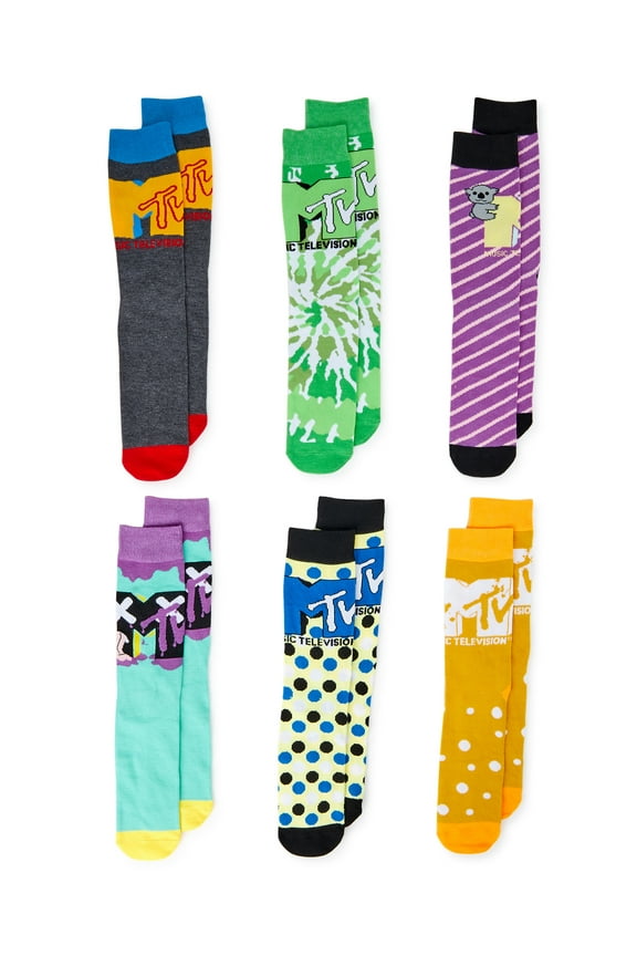 Classic MTV Logos Men’s Crew Socks, 6-Pack