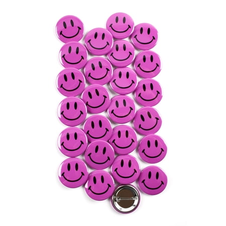Classic Magenta Smiley Face Pinback Button Badges - 1.5 Inch Round - 25 Pack