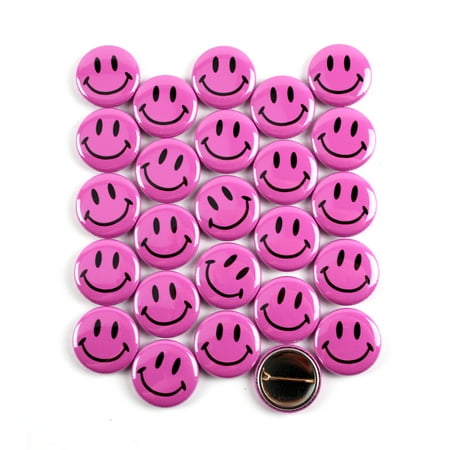Classic Magenta Smiley Face Pinback Button Badges - 1 Inch - 25 Pack