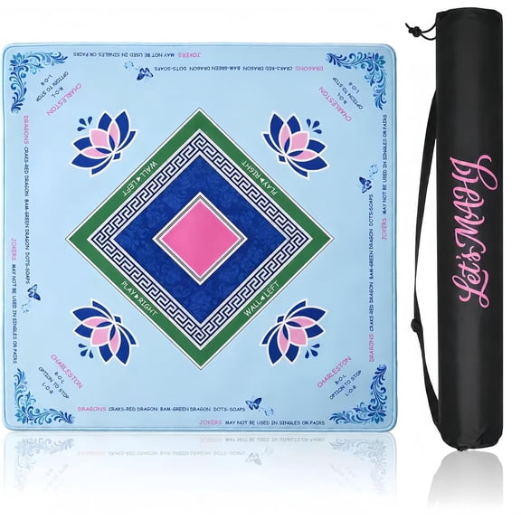 Classic Mahjong Mat – 31.5x31.5 Inch Non-Slip Rubber American 3mm Mat with Rules, Butterfly Hand-Painted Look Noise Reducing Game Neoprene Mat for Table with Carry Bag