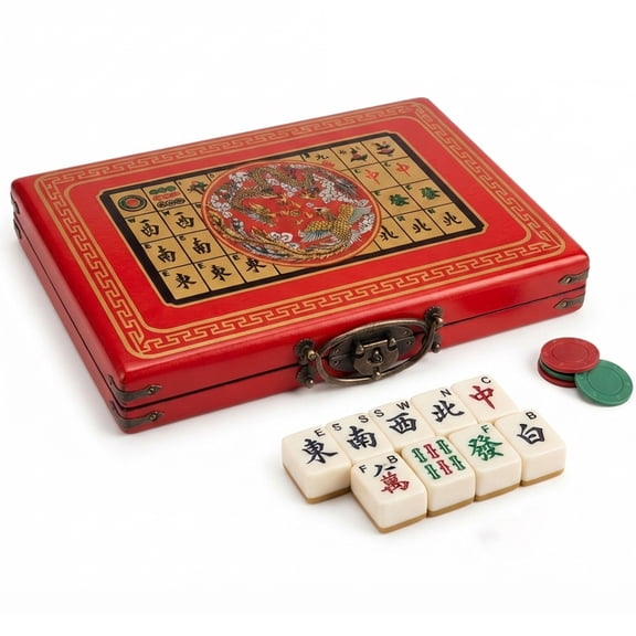 Classic Mahjong Set with Durable Case - Premium Tiles with Clear English Indices for Beginners & Enthusiasts - Traditional Strategy Tabletop Game
