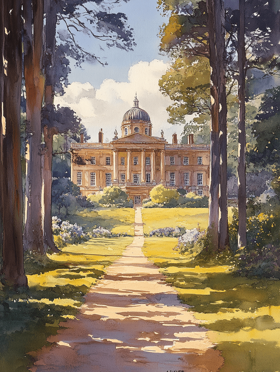 Classic Manor House Watercolor Painting/Canvas Print Suitable for Living Room Hallway and Hotel Decoration.