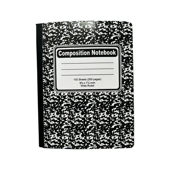 Classic Marble Composition Book, American Style Wide Ruled Sewn Binding Notebook, Black and White Snowflake Pattern Journal for Notes A#076 Cow Pattern