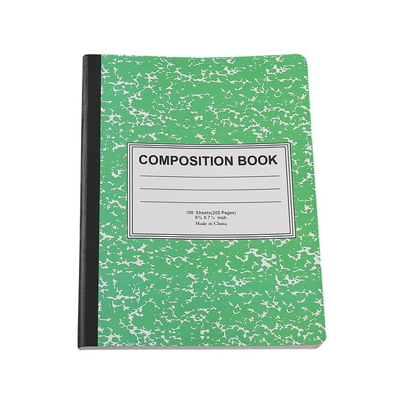 Classic Marble Composition Book, American Style Wide Ruled Sewn Binding Notebook, Black and White Snowflake Pattern Journal for Notes A#076 Green