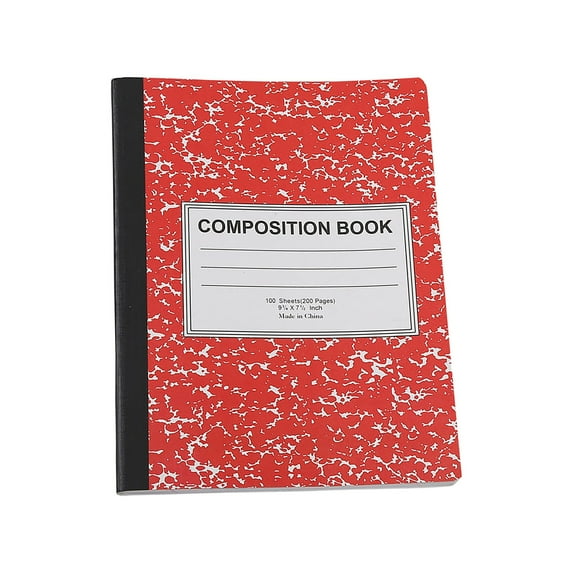 Classic Marble Composition Book, American Style Wide Ruled Sewn Binding Notebook, Black and White Snowflake Pattern Journal for Notes A#076 Red