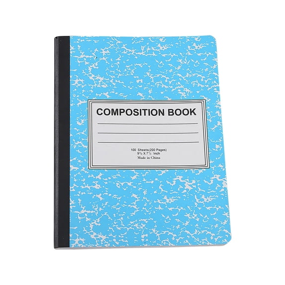 Classic Marble Composition Book, American Style Wide Ruled Sewn Binding Notebook, Black and White Snowflake Pattern Journal for Notes B#076 Blue