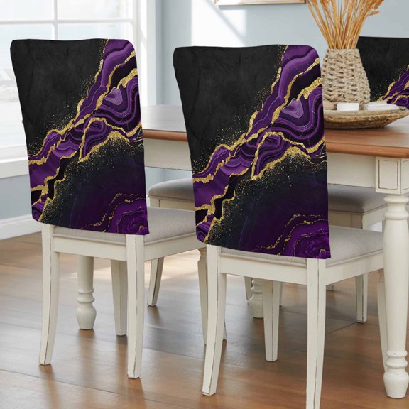 Classic Marble Texture Pattern Chair Covers Set of 6 Purple Black Gold Chair Back Covers Stretch Removable Washable Slipcovers Protector for Dining Room Kitchen Party Decor