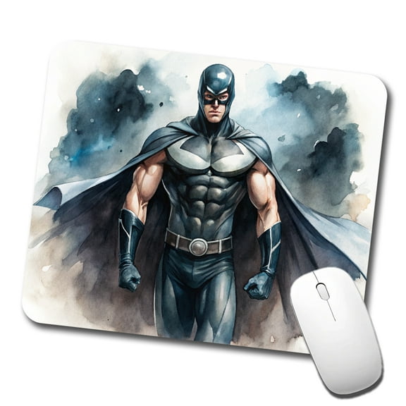 Classic Masked Superhero With Black Costume Watercolor Mouse Pad Low Profile Gaming Mat