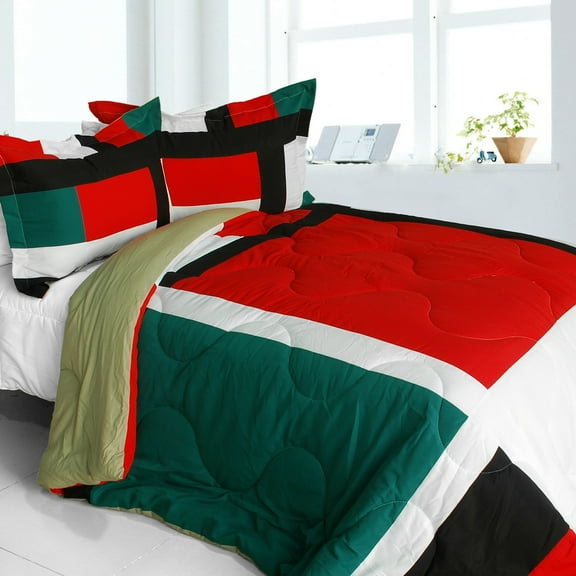Classic Match Quilted Patchwork Down Alternative Comforter Set-Queen