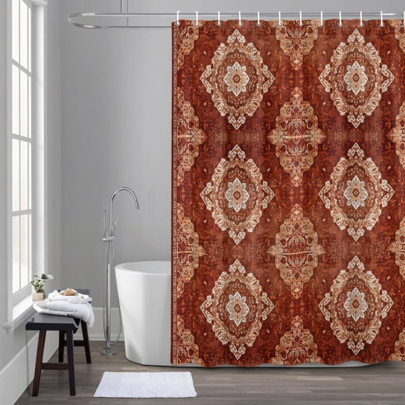 Classic Medieval 36x72 Inches Waterproof Shower Curtain, Retro Patterns Bath Curtain Set with 12 Hooks Washable Shower Curtains for Bathroom Bathtub Decor