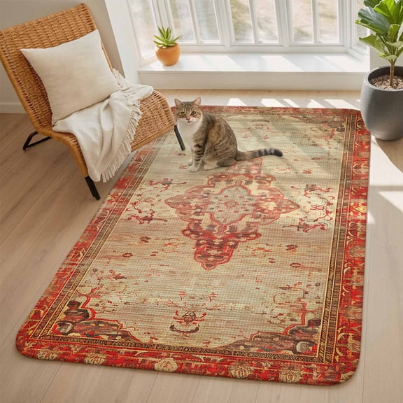 Classic Medieval Area Rugs for Living Room 5x6, Retro African Patterns Washable Area Rug with Non Slip Backing, Stain Resist Linen Carpet for Bedroom, Dining Room, Entryway, Entrance