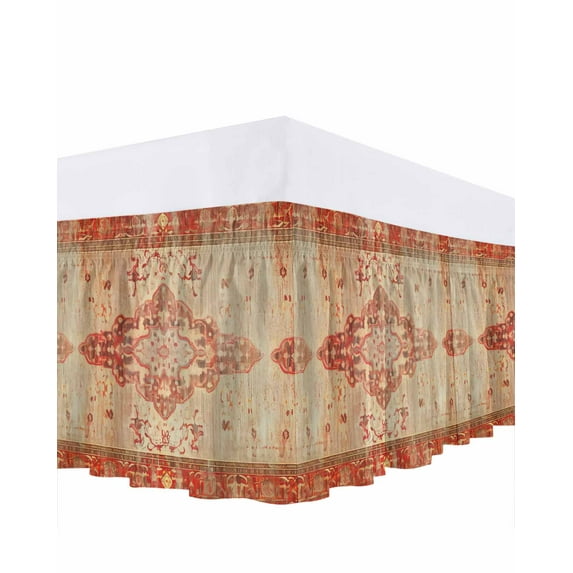 Classic Medieval Bed Skirt California King Size 16" Drop Retro African Patterns Ruffled Wrap Around Bed Skirts Adjustable Elastic Bedskirt Dust Ruffle for California King Size Bed