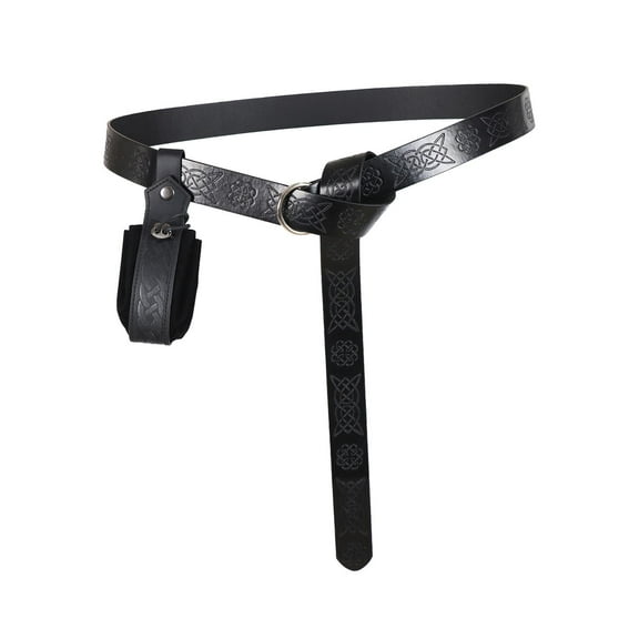 Classic Medieval Knight PU Leather Belt for Festival Carnival Themed Parties Black with Pouch