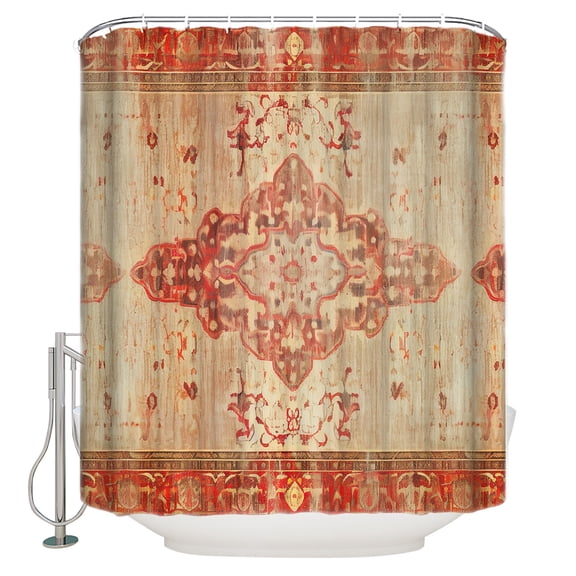 Classic Medieval Shower Curtain, 72" x 72", Retro African Patterns Waterproof Bathroom Curtain Washable Shower Curtain Set with 12 Hooks