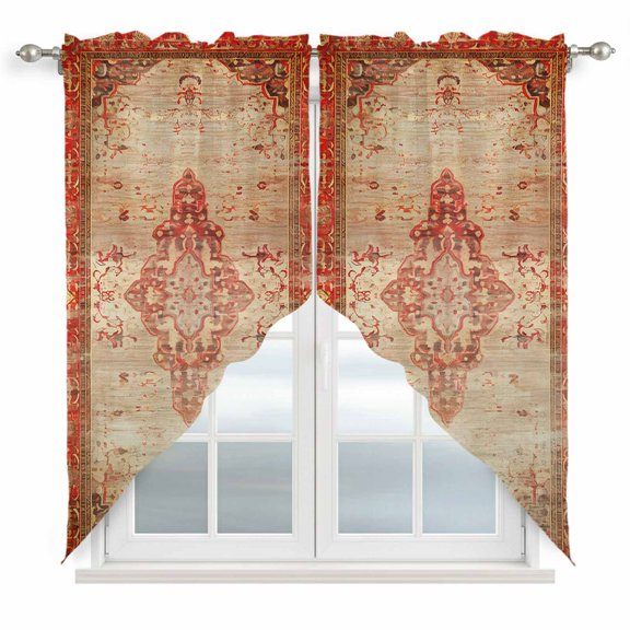 Classic Medieval Swag Valances for Windows 2 Pack Retro African Patterns Swag Kitchen Curtains 36 Inches Long Rod Pocket Short Window Treatment for Kitchen Bathroom 36"x36"