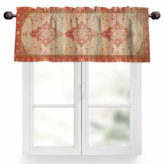 Classic Medieval Valances for Windows, 60 x 18in, Retro African Patterns Rod Pocket Kitchen Valance Curtain Light Filtering Window Treatments for Living Room Bedroom, 1 Panel