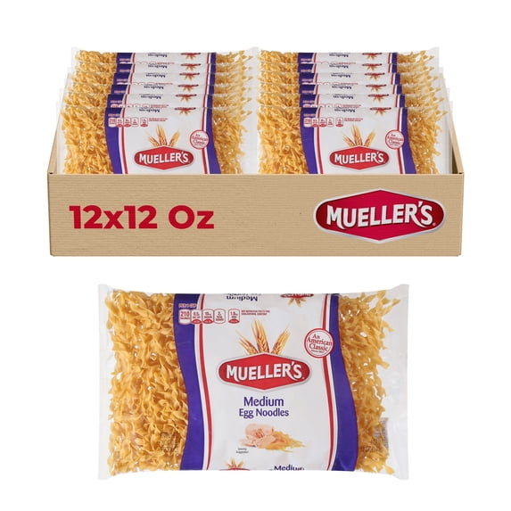 Mueller's Medium Egg Noodle Pasta, 12-Pack, 10.5 lbs - Rich Flavor & Smooth Texture for Varied Dishes