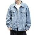 thumbnail image 1 of Classic Men Fashion Coats Dailywear Fall/Winter Single Button Denim Long Sleeve Resort Vintage Shirt Lapel Solid Color Comfy Leisure Coats Stylish Casual Overcoats, 1 of 7
