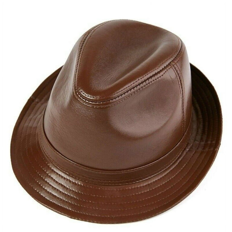 Classic Men Genuine Leather Trilby Hat Fedora Cap Wide Brim Vintage Style Unisex Walmart