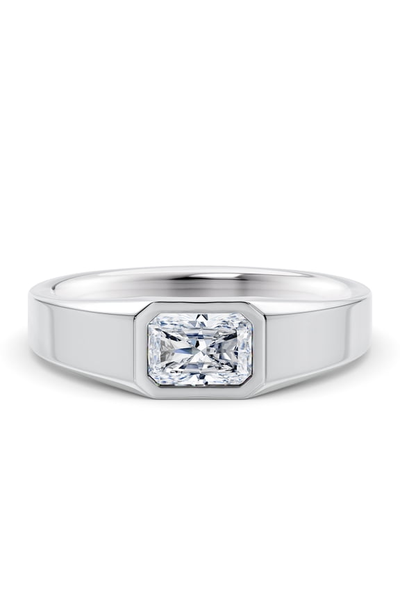Classic Mens 14K White Gold Plated Wedding Band with 1 CT Radiant Moissanite Stone