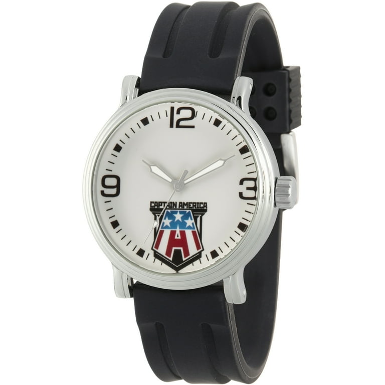 Classic Men's Captain America Silver Alloy Vintage Watch, Black