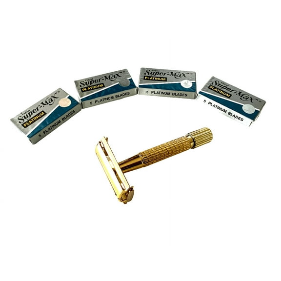Classic Mens GOLD Butterfly Safety Razor with 20pcs Double Edge Razor Blades
