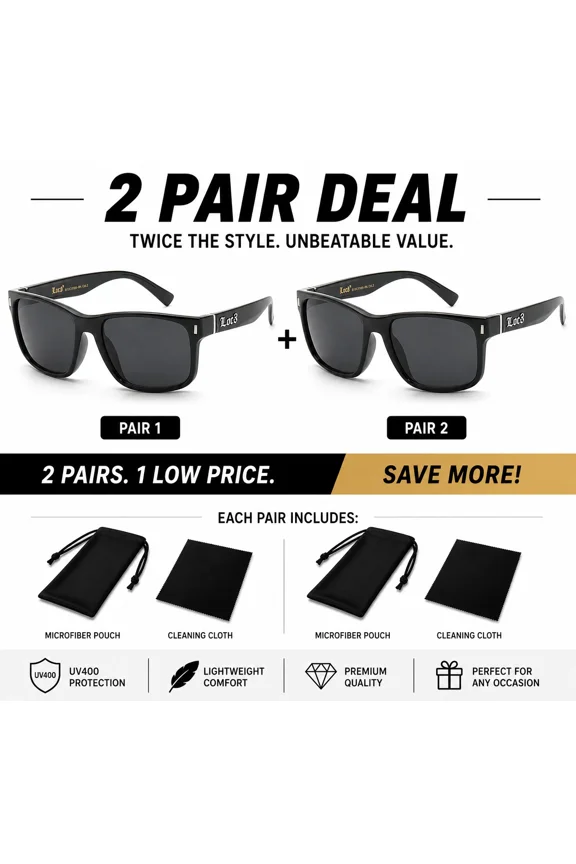 Classic Men's Locs Dark Lens Sunglasses UV400 Black Frame