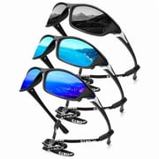 Polarized Sports Sunglasses for Men,Mens Sun Glasses for Driving Fishing Cycling UV400 Protection 3 Pack