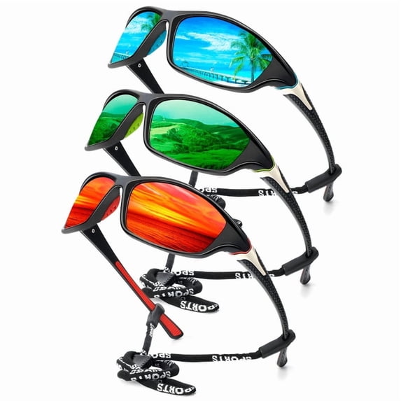 KALIYADI Polarized Sports Sunglasses for Men,Mens Sun Glasses for Driving Fishing Cycling UV400 Protection 3 Pack