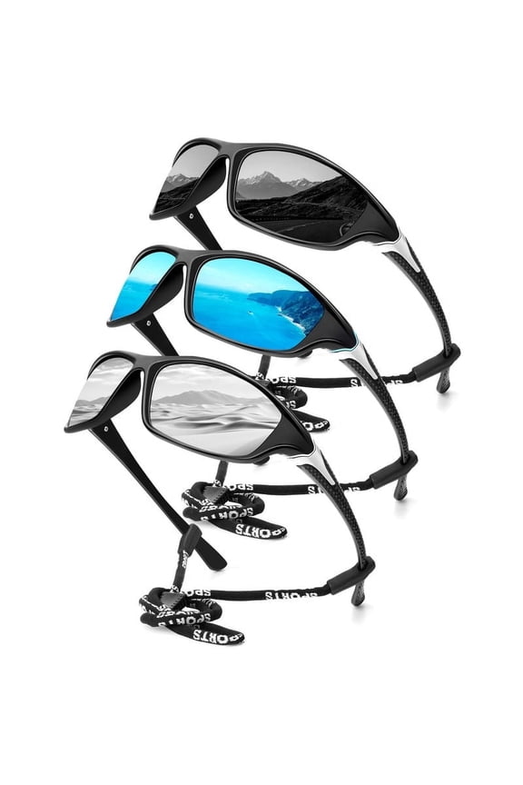 Polarized Sports Sunglasses for Men,Mens Sun Glasses for Driving Fishing Cycling UV400 Protection 3 Pack