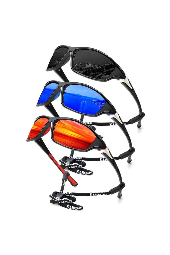 Polarized Sports Sunglasses for Men,Mens Sun Glasses for Driving Fishing Cycling UV400 Protection 3 Pack