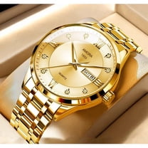 Classic Men's Watch Men's Business Quartz Watch Men's Large Dial Steel Band Fully Automatic Non-Mechanical Watch Waterproof Gold Wristwatch Trendy Fashion Business