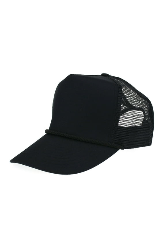 Classic Mens 5 Panel Twill Mesh Black Trucker Hat Black