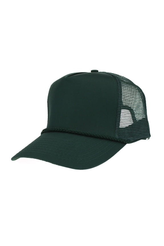 Classic Mens 5 Panel Twill Mesh Black Trucker Hat Dark Green