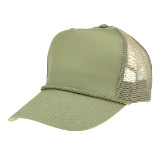 Classic Mens 5 Panel Twill Mesh Black Trucker Hat Khaki
