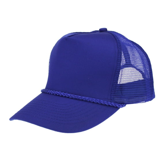Classic Mens 5 Panel Twill Mesh Black Trucker Hat Royal Blue