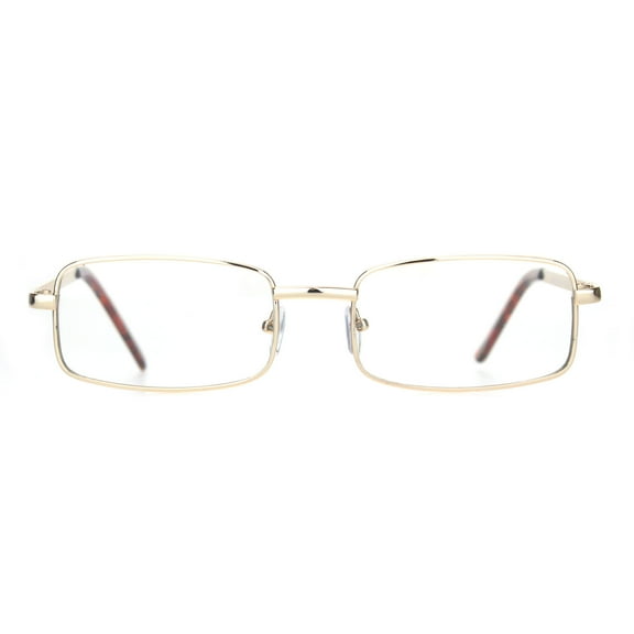 Classic Mens 90s Rectangular Clear Lens Metal Rim Eyeglasses Gold