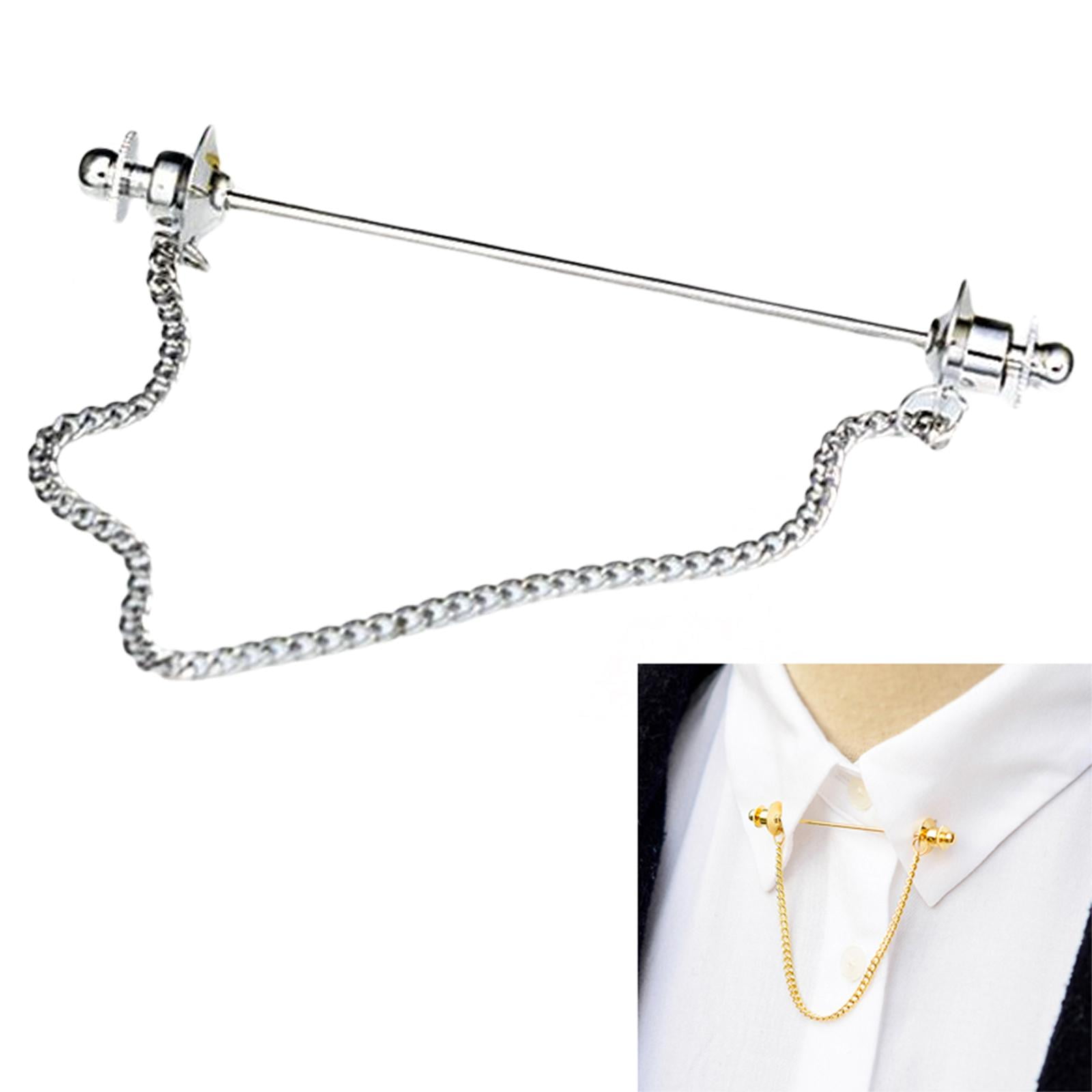 Classic Mens Shirt Collar Bar Pin, with Chain Formal Brooch Pin ...