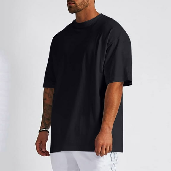 Classic Mens T-Shirts Oversized Short Sleeve Crew Neck Plain T Shirt For Men Black XXL