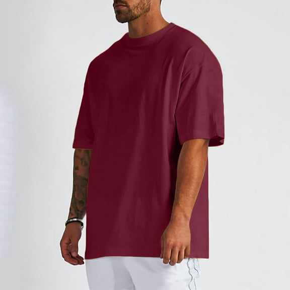 Classic Mens T-Shirts Oversized Short Sleeve Crew Neck Plain T Shirt For Men Red XXL