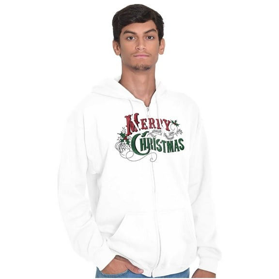 Classic Merry Christmas Mistletoe Unisex Fleece Graphic Zip Up Hoodie Brisco Brands 4X