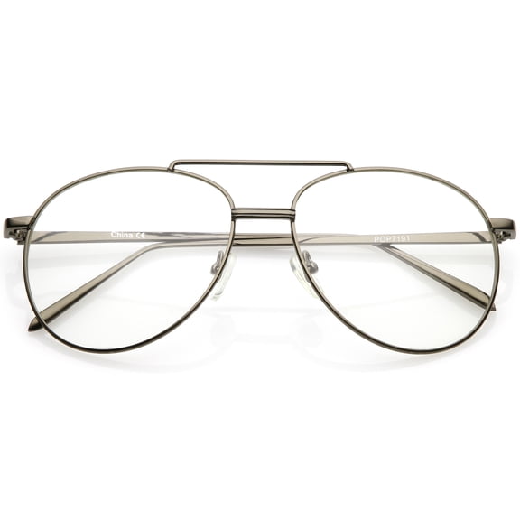 Classic Metal Aviator Eye Glasses Double Nose Bridge Clear Lens 55mm (Gunmetal / Clear)