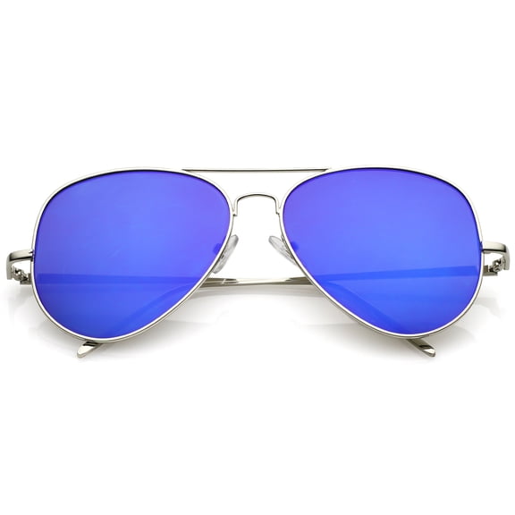 Classic Metal Aviator Sunglasses Double Nose Bridge Color Mirror Flat Lens 59mm (Silver / Dark Blue Mirror)