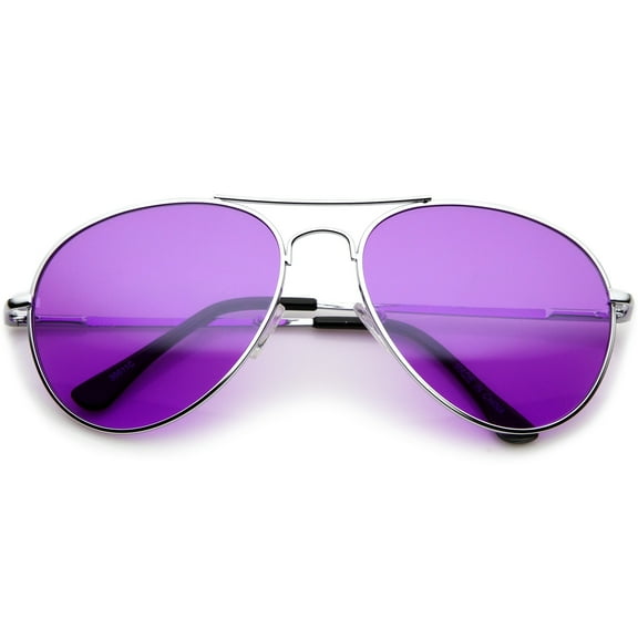 Classic Metal Frame Colored Teardrop Lens Aviator Sunglasses 57mm (Silver / Purple)