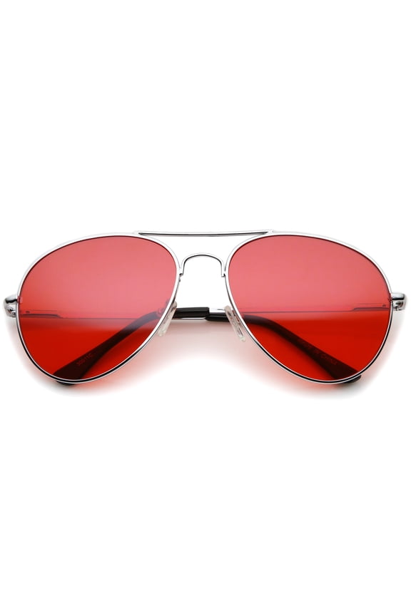 Classic Metal Frame Colored Teardrop Lens Aviator Sunglasses 57mm (Silver / Red)