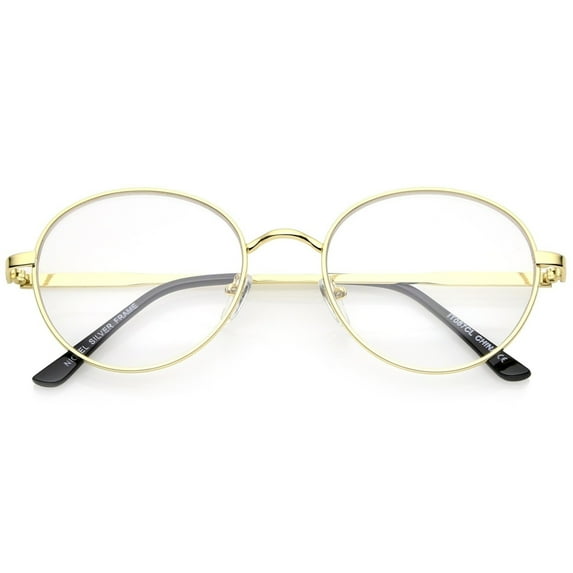Classic Metal Frame Round Eyeglasses 53mm Slim Temple Clear Lens UV400
