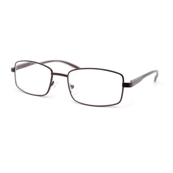 Classic Metal Rim and Arm Narrow Rectangle Reading Glasses Brown +1.0