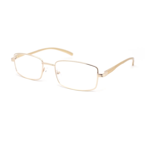 Classic Metal Rim and Arm Narrow Rectangle Reading Glasses Gold +1.0