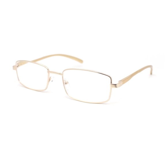 Classic Metal Rim and Arm Narrow Rectangle Reading Glasses Gold +1.5