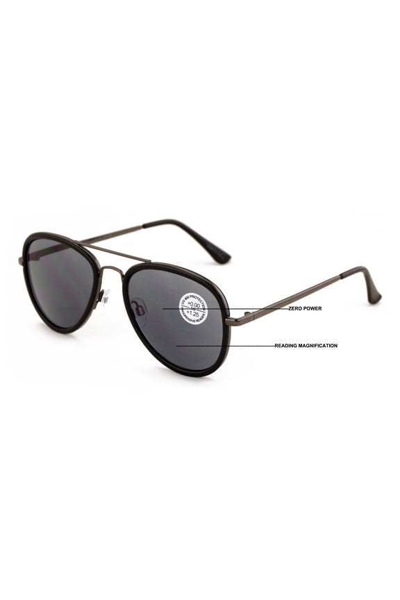 Classic Metal Tear Drop Progressive Bifocal Reading SunGlasses - Zero Power - Clear on Top UV Reader +2.50